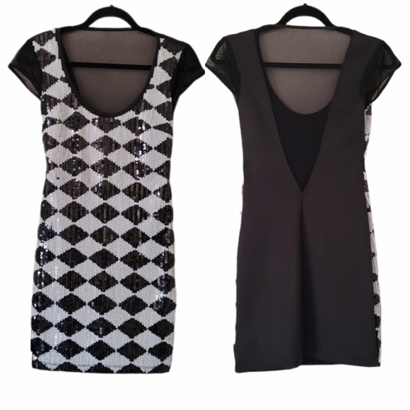 Bebe - Y2K Black & White Sequin Dress - Picture 1 of 8